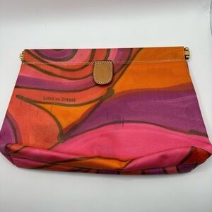 Livio De Simone pink retro Pucci - like print pink & orange leather bag clutch